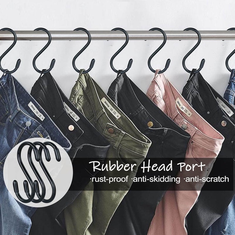 DINGEE 20 Pack Rubber Coated S Hooks for Hanging Plants,Heavy Duty S Hook,Non Slip 3 Inch Closet S Hooks,Steel Metal Black Vinyl Coated Small Hanging Hook for Jeans Pots and Pans Coffee Cups - Image 3